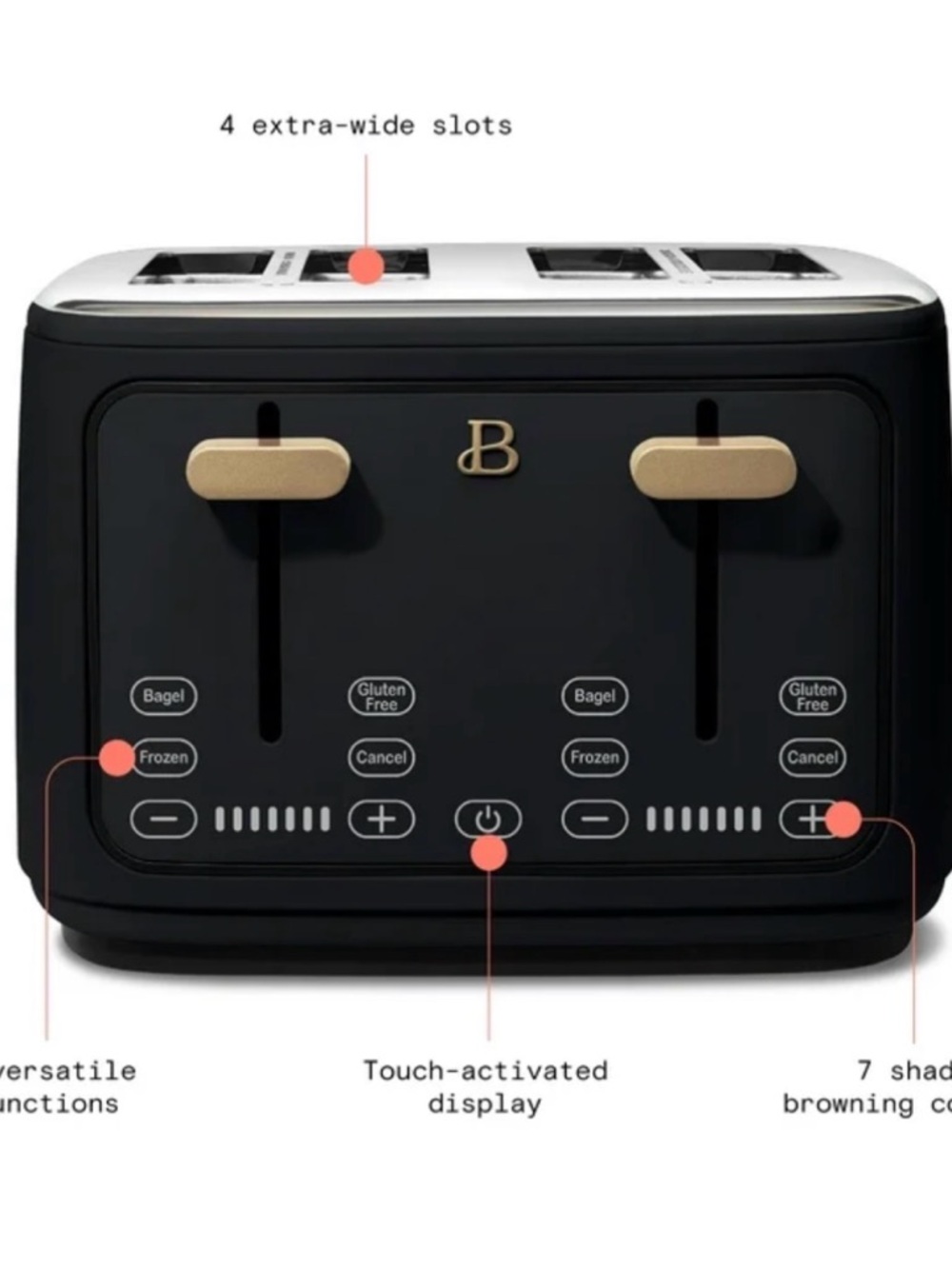 NWT Beautiful 4-Slice Toaster with Touch-Activated Display | Black Sesame. - Picture 2 of 2